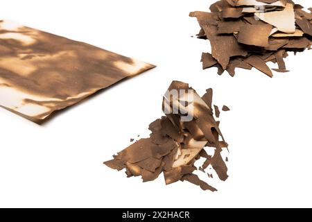 Burnt paper isolated on a white background. Copy space. Stock Photo