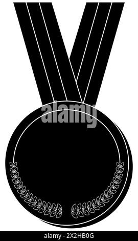 Sports Medal silhouette, black and white monochrome winner award vector on a white background Stock Vector