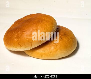 Fresh baked round bun isolated,Round buns on a white background. Stock Photo