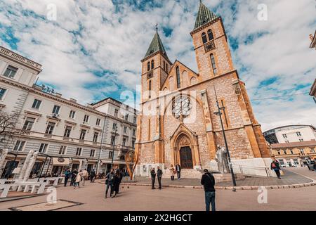 15 March 2024, Sarajevo, Bosnia and Herzegovina: Sacred heart Cathedral - famous religious landmark. Stock Photo