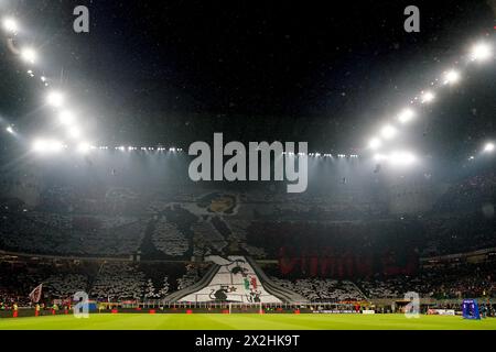 fans before the Serie A soccer match between Milan and Inter at San Siro stadium, north Italy - Monday 22, April, 2024. Sport - Soccer . (Photo by Spada/LaPresse) Credit: LaPresse/Alamy Live News Stock Photo