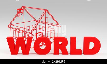 Houses in the shape of letter saying World 3d rendered illustration Stock Photo