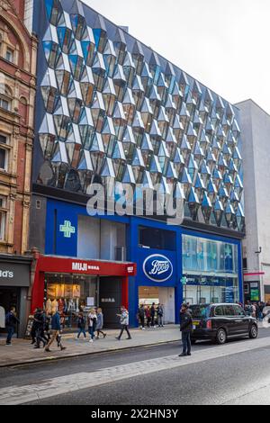 Boots Store UK on Oxford Street Central London - Boots Pharmacy Store London UK. Boots is a British health and beauty retailer and pharmacy chain Stock Photo