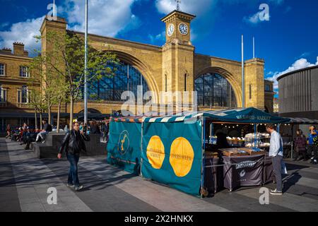 Kings Cross Station Food Market - The Real Food Market Kings Cross London. Street Food Market outside London's Kings Cross Station. Stock Photo