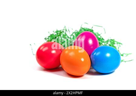 Colorful Easter eggs against a white background Stock Photo