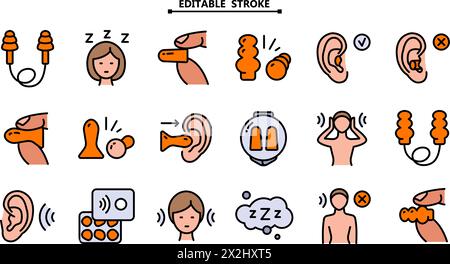 Earplugs color icons set. Editable stroke. Care device. Ear protection ...