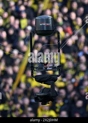 DORTMUND - Spidercam camera during the Bundesliga match between Borussia Dortmund and Bayer 04 Leverkusen at the Signal Iduna Park on April 21, 2024 in Dortmund, Germany. ANP | Hollandse Hoogte | GERRIT VAN COLOGNE Stock Photo