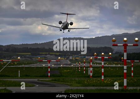 Aircraft Rega Swiss Air Ambulance Bombardier CL-600-2B16 Challenger 650, HB-JWA, Zurich Kloten, Switzerland Stock Photo