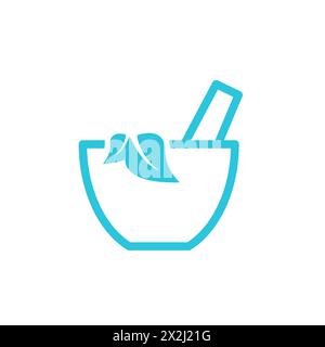 Herbs in mortar. Isolated on white background. From blue icon set. Stock Vector