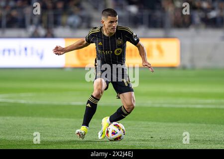LAFC defender Sergi Palencia (14) during a MLS match against the New York Red Bulls, Saturday, April 20, 2024, at the BMO Stadium, in Los Angeles, CA. Stock Photo