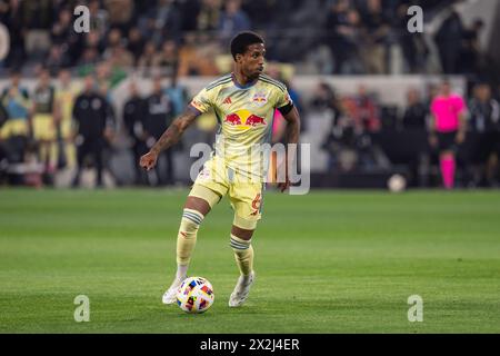 New York Red Bulls defender Kyle Duncan (6) during a MLS match against the LAFC, Saturday, April 20, 2024, at the BMO Stadium, in Los Angeles, CA. LAF Stock Photo