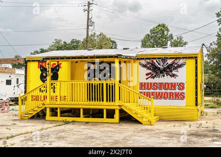 Houston's Fireworks stand or store selling Black Cat fireworks in rural Alabama, USA. Stock Photo