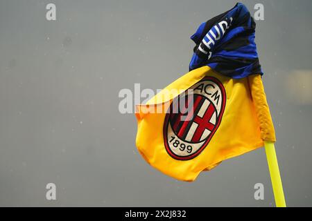 flag AC MILAN Jersey Thuram the Serie A soccer match between Milan and Inter at San Siro stadium, north Italy - Monday 22, April, 2024. Sport - Soccer . (Photo by Spada/LaPresse) Credit: LaPresse/Alamy Live News Stock Photo