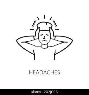 Headache anemia symptom, physical disease line icon. Hematology, medicine science, healthcare vector sign of outline man with headache, fatigue, dizziness, iron deficiency. Anemia or blood disorder Stock Vector