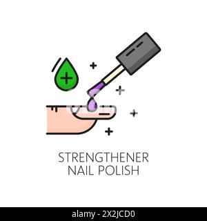 Nails strengthener polish and manicure color line icon for hands care, outline vector. Fingernail beauty or treatment and nail care line pictogram of nail strengthening remedy for nails repair Stock Vector