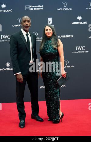 Madrid. Spain. 20240422,  Michael Johnson, Armine Shamiryan attends Laureus World Sports Awards Madrid 2024 - Red Carpet at Palacio de Cibeles on April 22, 2024 in Madrid, Spain Credit: MPG/Alamy Live News Stock Photo