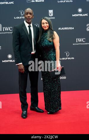 Madrid. Spain. 20240422,  Michael Johnson, Armine Shamiryan attends Laureus World Sports Awards Madrid 2024 - Red Carpet at Palacio de Cibeles on April 22, 2024 in Madrid, Spain Credit: MPG/Alamy Live News Stock Photo