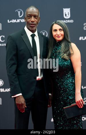 Madrid. Spain. 20240422,  Michael Johnson, Armine Shamiryan attends Laureus World Sports Awards Madrid 2024 - Red Carpet at Palacio de Cibeles on April 22, 2024 in Madrid, Spain Credit: MPG/Alamy Live News Stock Photo