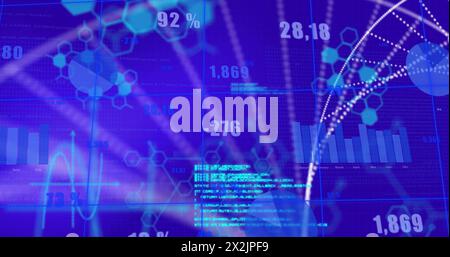 Image of dna strand and data processing Stock Photo