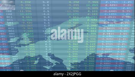 Image of financial data processing over world map Stock Photo