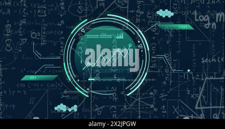Image of data processing over mathematical equations on black background Stock Photo