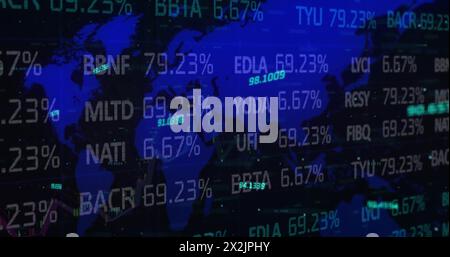 Image of financial data processing over world map Stock Photo