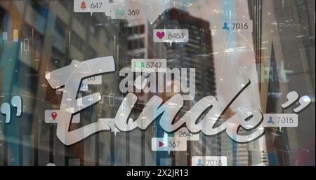 Image of einde and social media reactions over cityscape Stock Photo