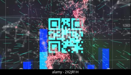 Image of qr code over network of connections on black background Stock Photo
