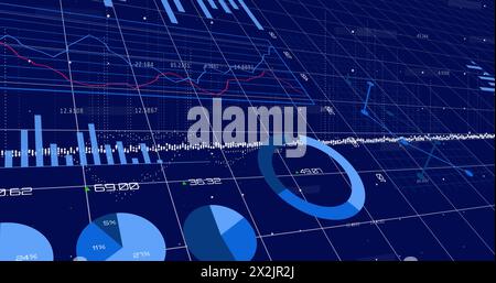 Image of data processing over blue background Stock Photo