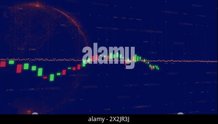 Image of data processing and globe over blue background Stock Photo