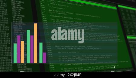 Image of graph over data processing on black background Stock Photo