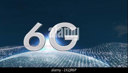 Image of data processing and 6g text over globe Stock Photo