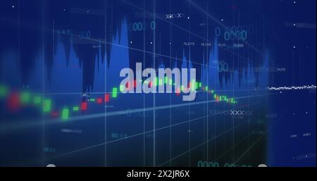 Image of data processing over blue background Stock Photo