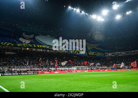 Milan, Italy. 22nd Apr, 2024. Inter FC supporters during the Italian Serie A football match between AC Milan and Inter FC on 22 of Avril 2024 at Giuseppe Meazza San Siro Siro stadium in Milan, Italy. Photo Tiziano Ballabio Credit: Tiziano Ballabio/Alamy Live News Stock Photo