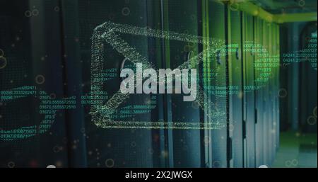 Image of envelope, data processing over computer servers Stock Photo