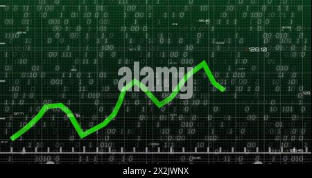 Image of binary coding and financial data processing over dark background Stock Photo