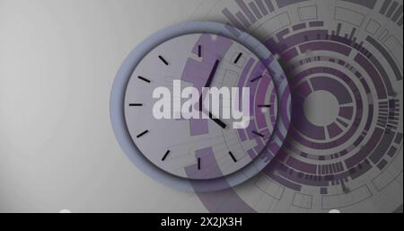 Image of scope scanning and data processing over clock ticking Stock Photo