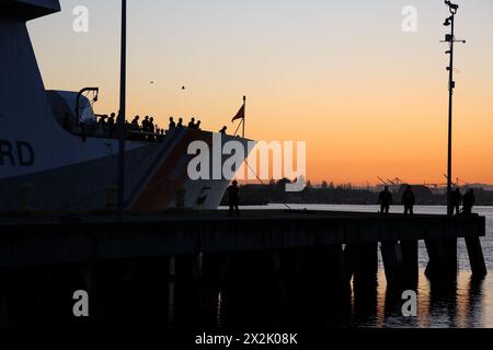 U.S. Coast Guard Coast Guard Cutter Stratton (WMSL 752) and crew returned to home port in Alameda, Calif., April 21, 2024. Stratton and crew conducted a 111-day Alaskan deployment to the Bering Sea in support of search and rescue capabilities and protecting the United States’ northern-most borders. (U.S. Coast Guard photo by Senior Chief Petty Officer Charly Tautfest) Stock Photo