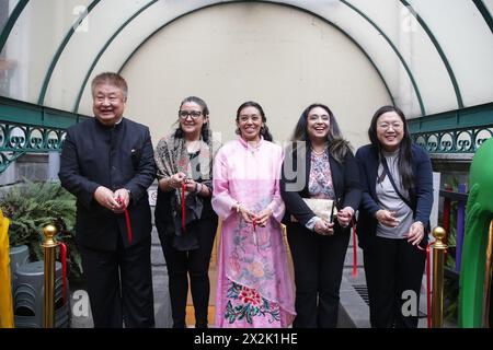 Mexico City, Mexico. 20th Apr, 2024. Delegates cut the ribbon at the opening ceremony of a calligraphy exhibition in Mexico City, Mexico, April 20, 2024. Credit: Francisco Canedo/Xinhua/Alamy Live News Stock Photo