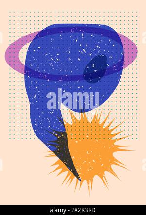 Risograph toilet paper with geometric shapes. Objects in trendy riso graph print texture style design with geometry elements. Stock Vector