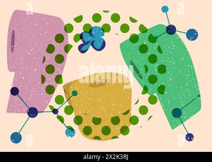 Risograph toilet paper with geometric shapes. Objects in trendy riso graph print texture style design with geometry elements. Stock Vector