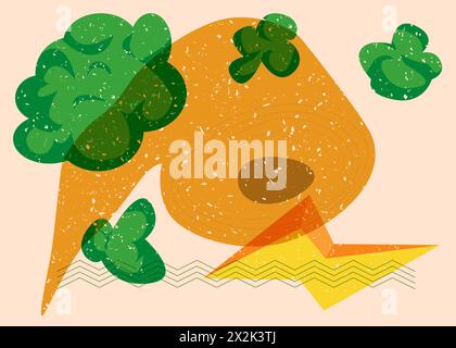 Risograph toilet paper with geometric shapes. Objects in trendy riso graph print texture style design with geometry elements. Stock Vector