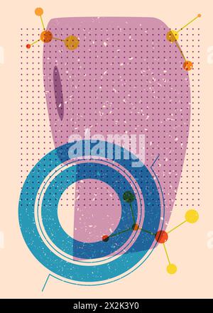 Risograph toilet paper with geometric shapes. Objects in trendy riso graph print texture style design with geometry elements. Stock Vector