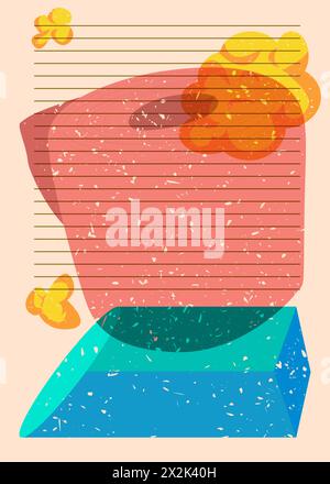 Risograph toilet paper with geometric shapes. Objects in trendy riso graph print texture style design with geometry elements. Stock Vector