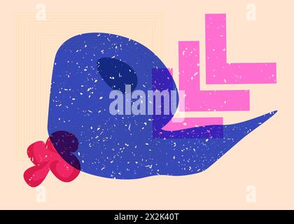 Risograph toilet paper with geometric shapes. Objects in trendy riso graph print texture style design with geometry elements. Stock Vector