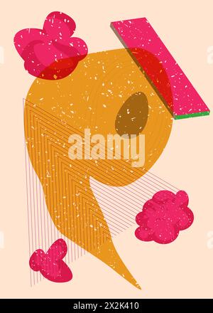 Risograph toilet paper with geometric shapes. Objects in trendy riso graph print texture style design with geometry elements. Stock Vector