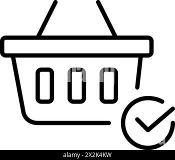 Basket with checkmark symbol. items added automatically checked off from a shopping list or marked as purchased. Vector Stock Vector