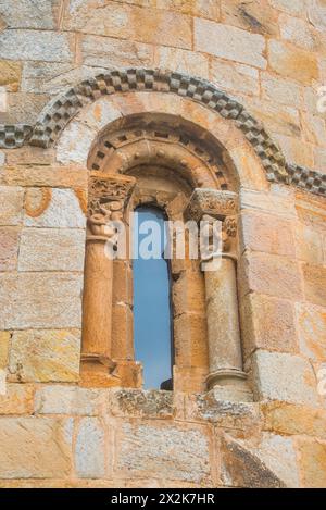 Window of Romanesque church. Cervatos, Cantabria, Spain. Stock Photo