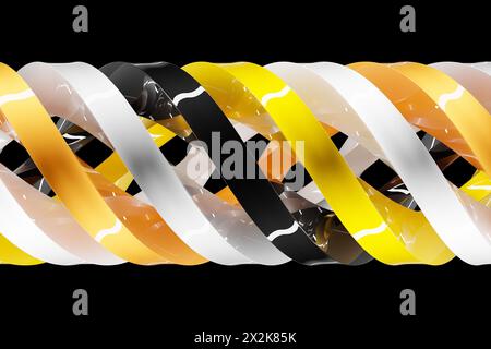 3d illustration of a stereo strip of different colors. Geometric stripes similar to waves. Simplified blue dna line Stock Photo