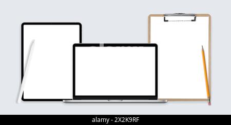 Tablet mock, Notebook mockup, Laptop mock up, Vector shapes, Device templates, Useful outlines, Use ful outlines Stock Vector